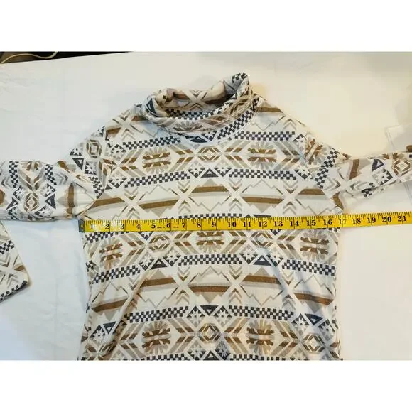 Cozy Columbia Aztec Mock Neck Pullover Neutral Geo Winter Adventure Layer S - Picture 5 of 5